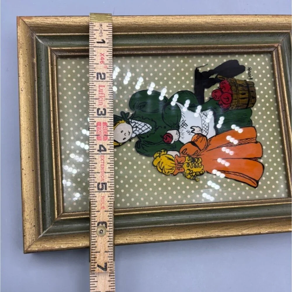 Vtg Reverse Hand Painted Glass Art With‎ Wooden Frame Mother Child